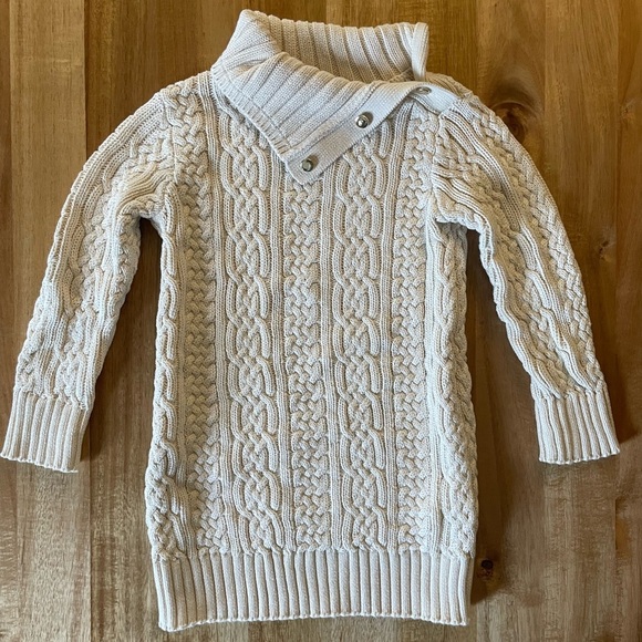 Hope & Henry Cream Knit Sweater Dress Gold Buttons, size 3